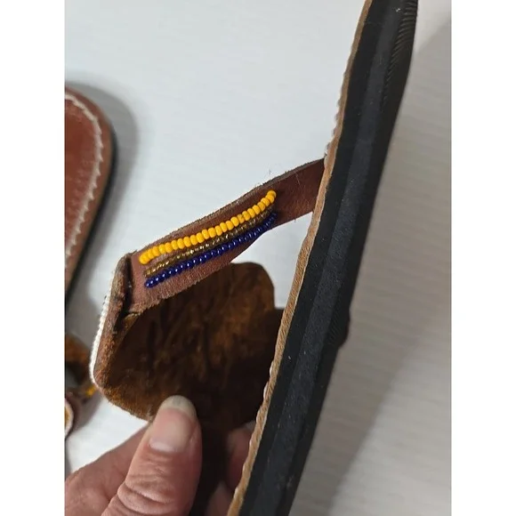 Womens Brown Learher Beaded Tong Sandals Size 42 / US 10 - Picture 4 of 6